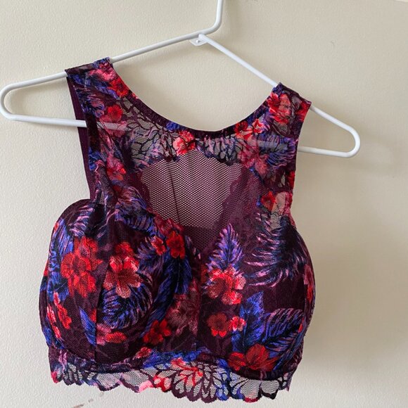 PINK Victoria's Secret Burgundy High Neck Floral Push-Up Bralette - Picture 11 of 12